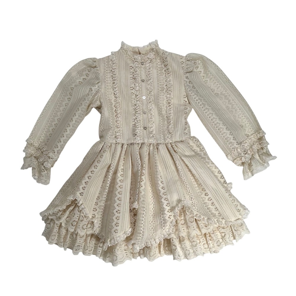 Martha's Miniatures Lace Dress Ruffle Tiered Long Sleeve Girls Dress size 6x